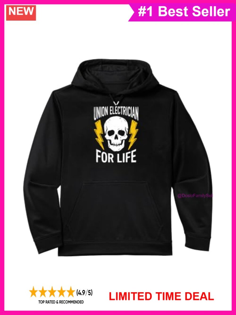 Performance Hoodie Electrician Skeleton Skull Graphic Long Sleeve